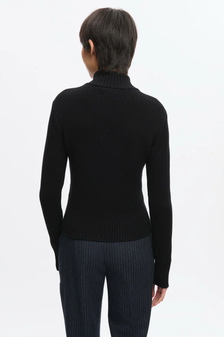 Asymmetric Cotton Zip Sweater in Fiery Red - Image 8
