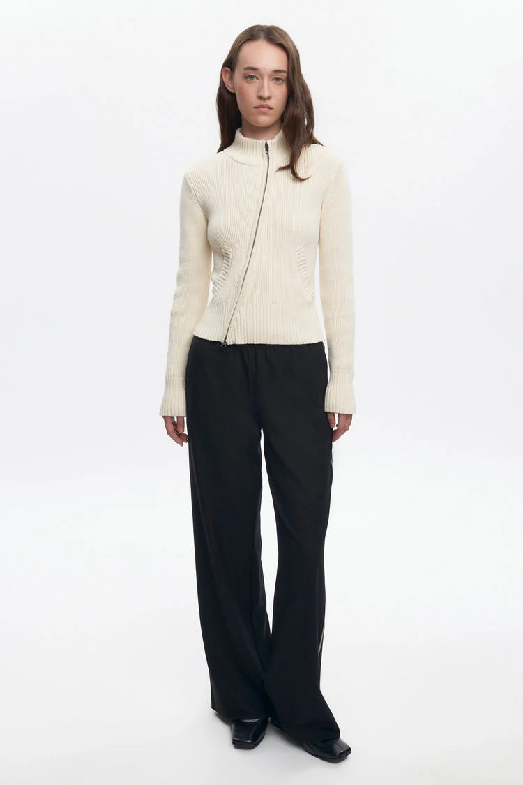 Asymmetric Cotton Zip Sweater in Fiery Red - Image 4