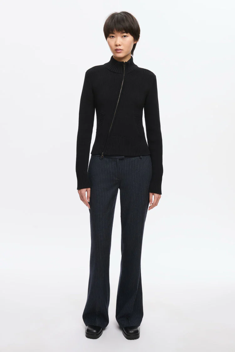 Asymmetric Cotton Zip Sweater in Fiery Red - Image 7