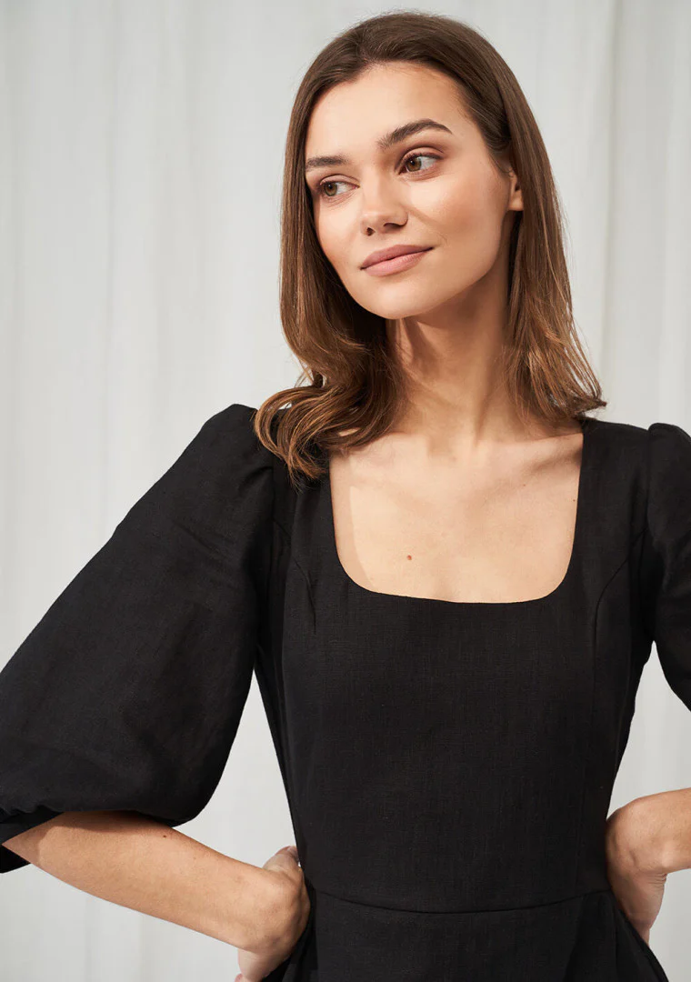 Aurora Puff Sleeve Linen dress - Image 2