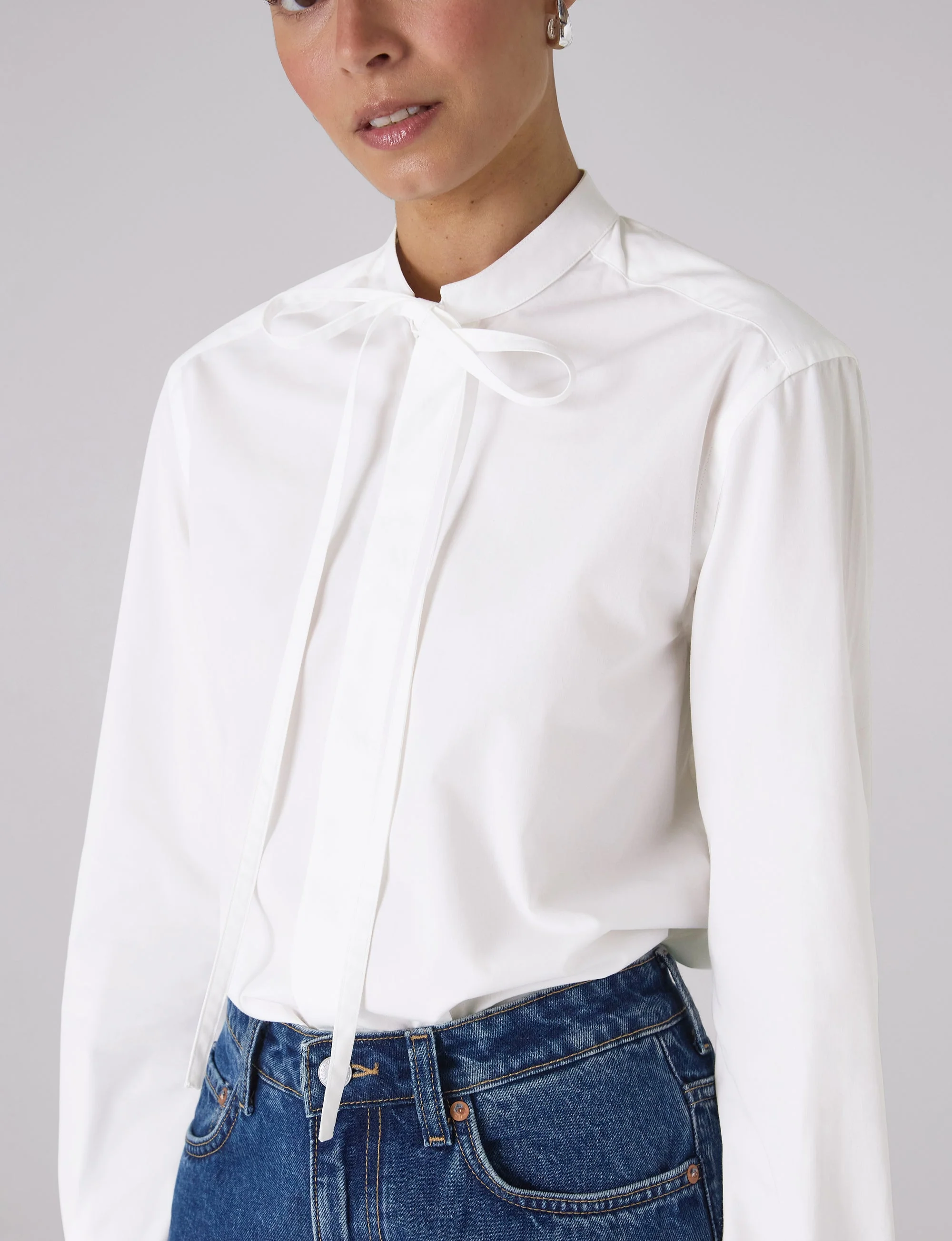 Boyfriend Bowtie Button Down Shirt in White - Image 2
