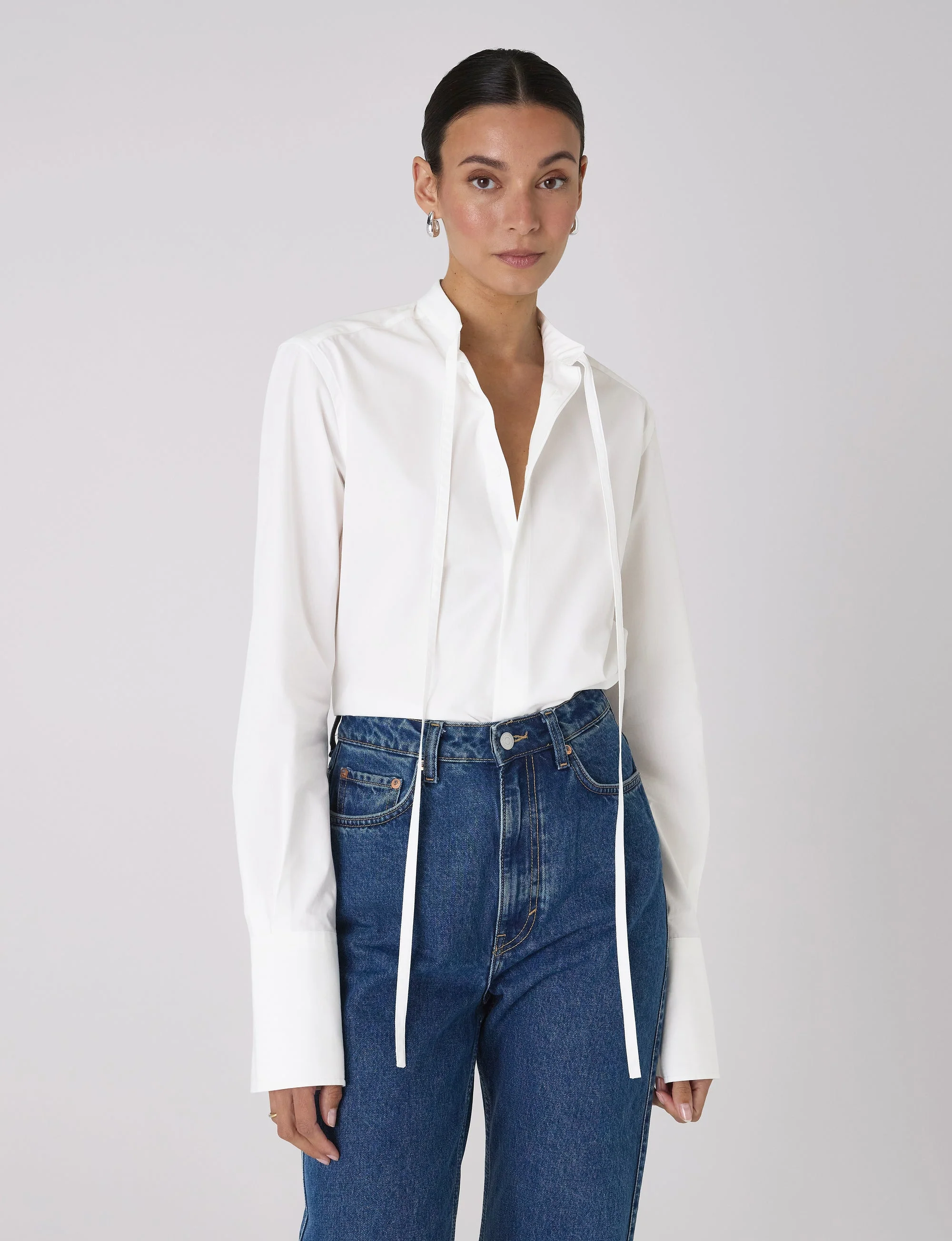 Boyfriend Bowtie Button Down Shirt in White - Image 3