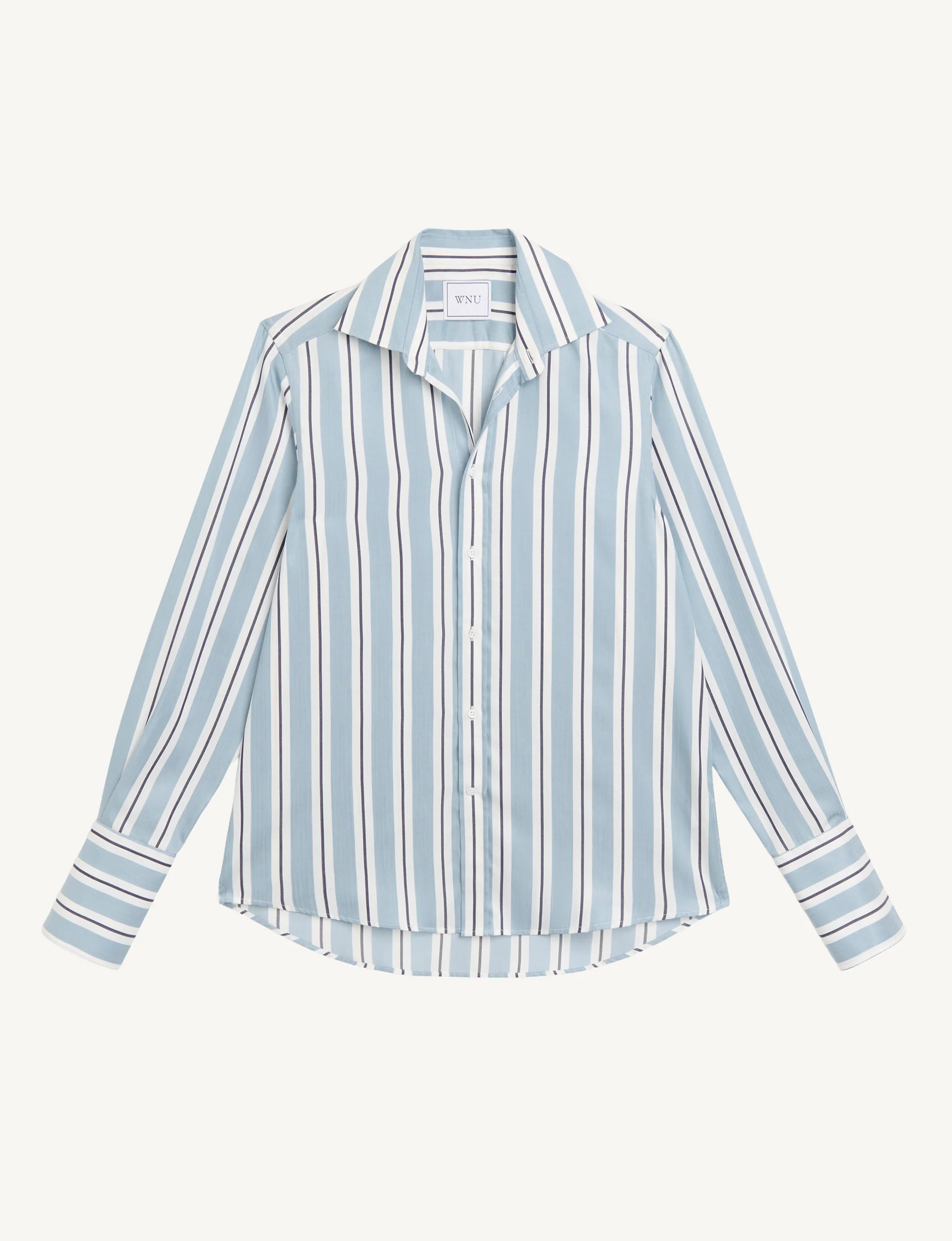 Boyfriend Exaggerated Cuff Tencel Button Down Shirt in Slate and Blue Stripe - Image 3