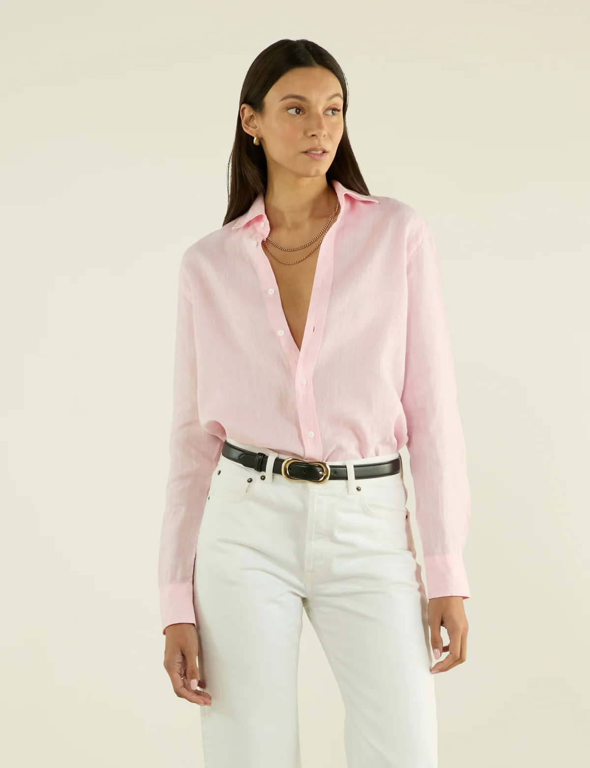 Boyfriend Linen Button Down Shirt in White - Image 4