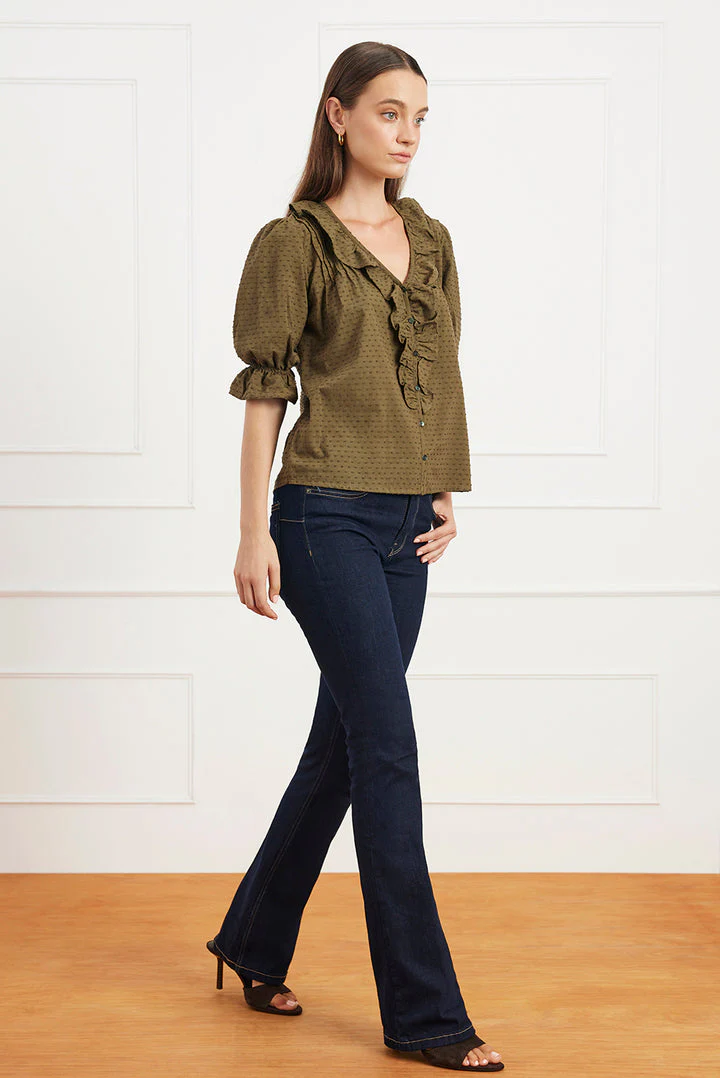 Chloe Cotton Pintucked Shirt in Olive Green - Image 2