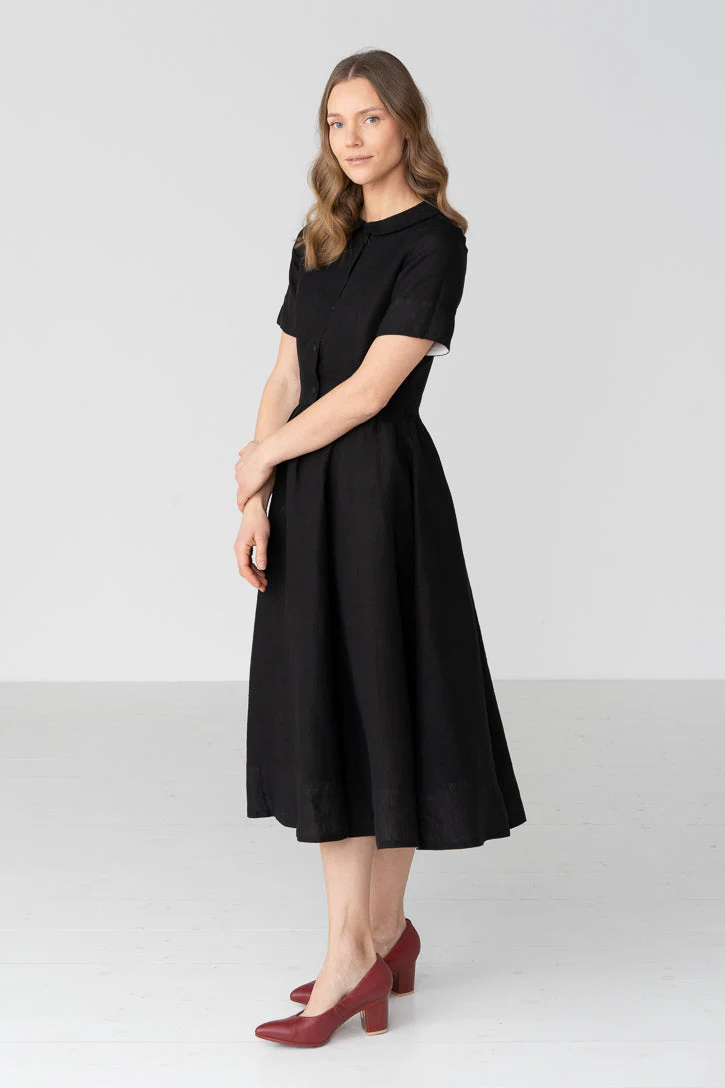 Classic Short Sleeve Linen Dress in White - Image 6