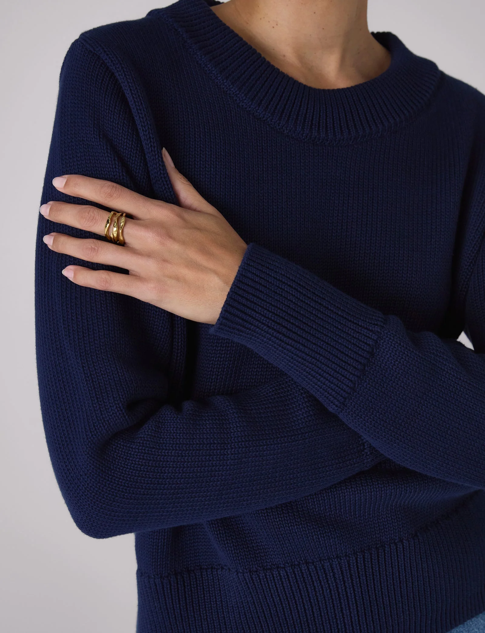 Devon Cotton Jumper in Navy - Image 2