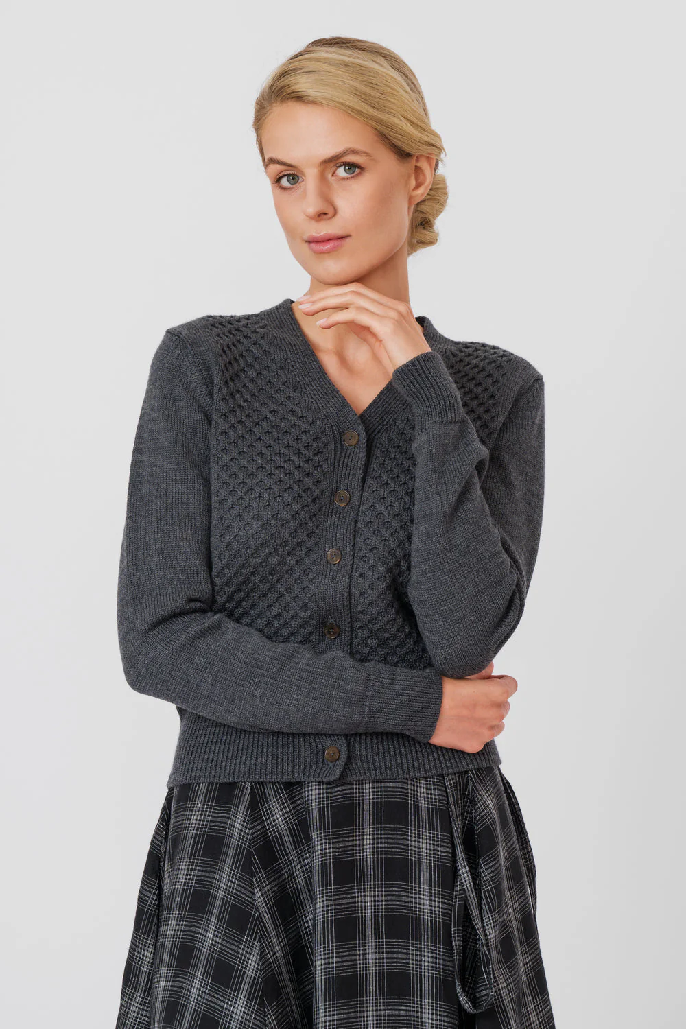Elaine – Merino Wool Cardigan in Charcoal Grey - Image 2