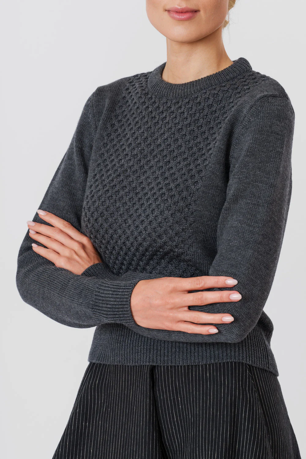 Elaine – Merino Wool Sweater in Charcoal Grey
