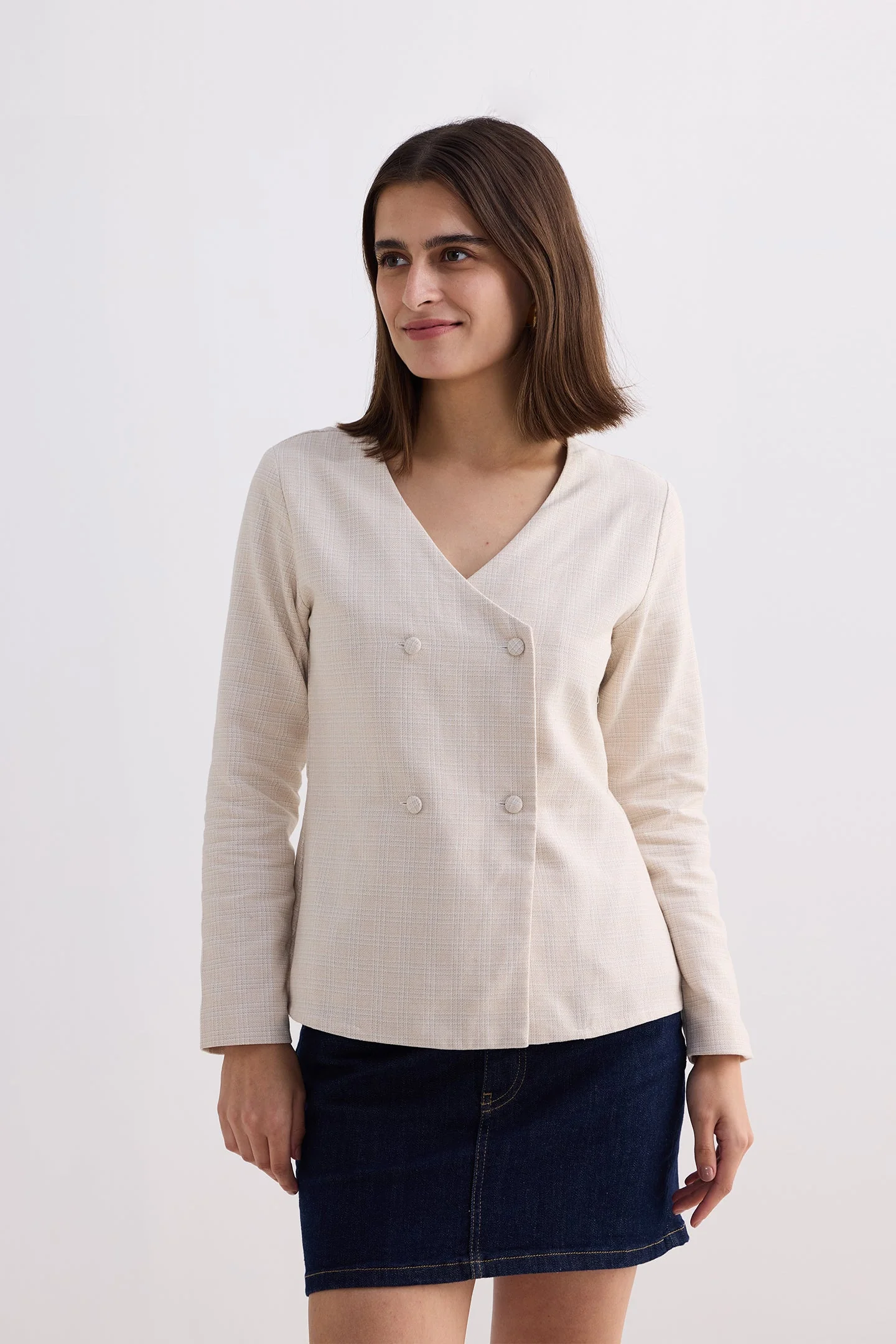 Fitted Cotton Tweed Jacket in Silver Strides - Image 3