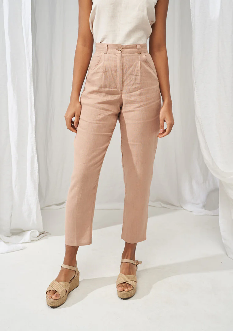 Ginger High Waisted Tapered Linen Pants - Image 3