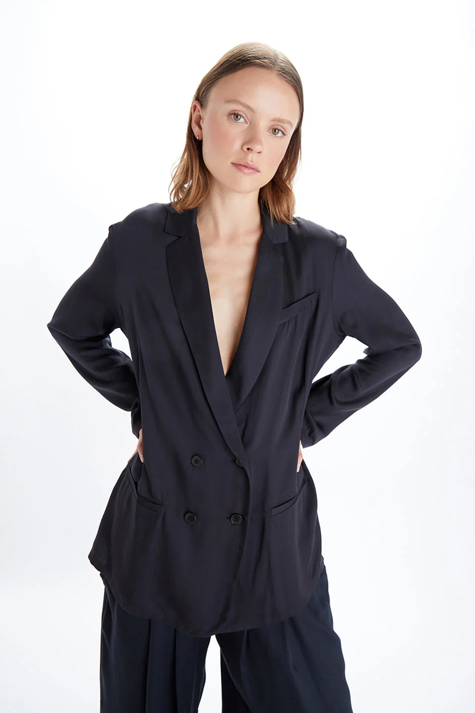 Jane Double Breasted Jacket - Satin Tencel - Image 7