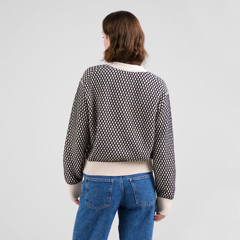Kanan Cardigan Organic Cotton Bubble Knit in Black/Vanilla White - Image 4