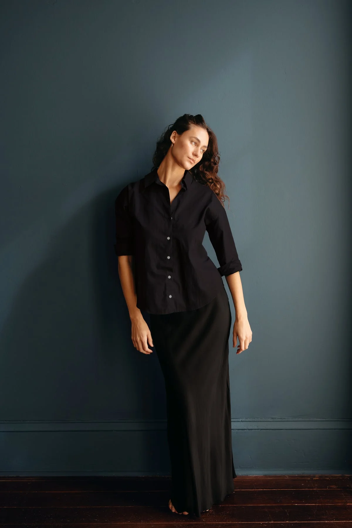 Kira Cotton Button Down Shirt in Cerulean Blue - Image 2