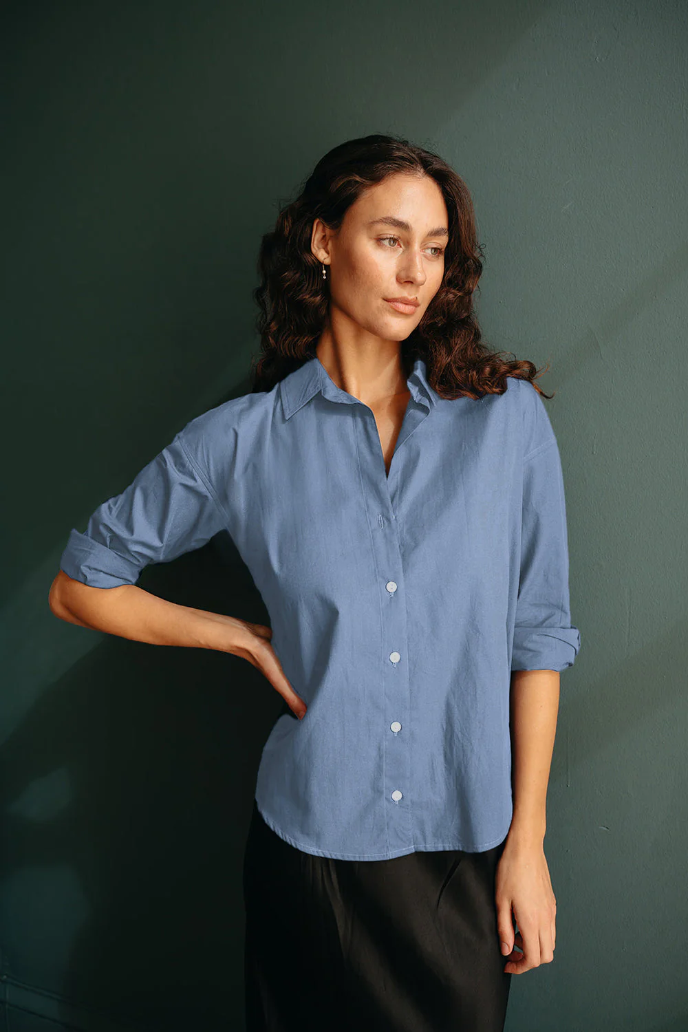 Kira Cotton Button Down Shirt in Cerulean Blue