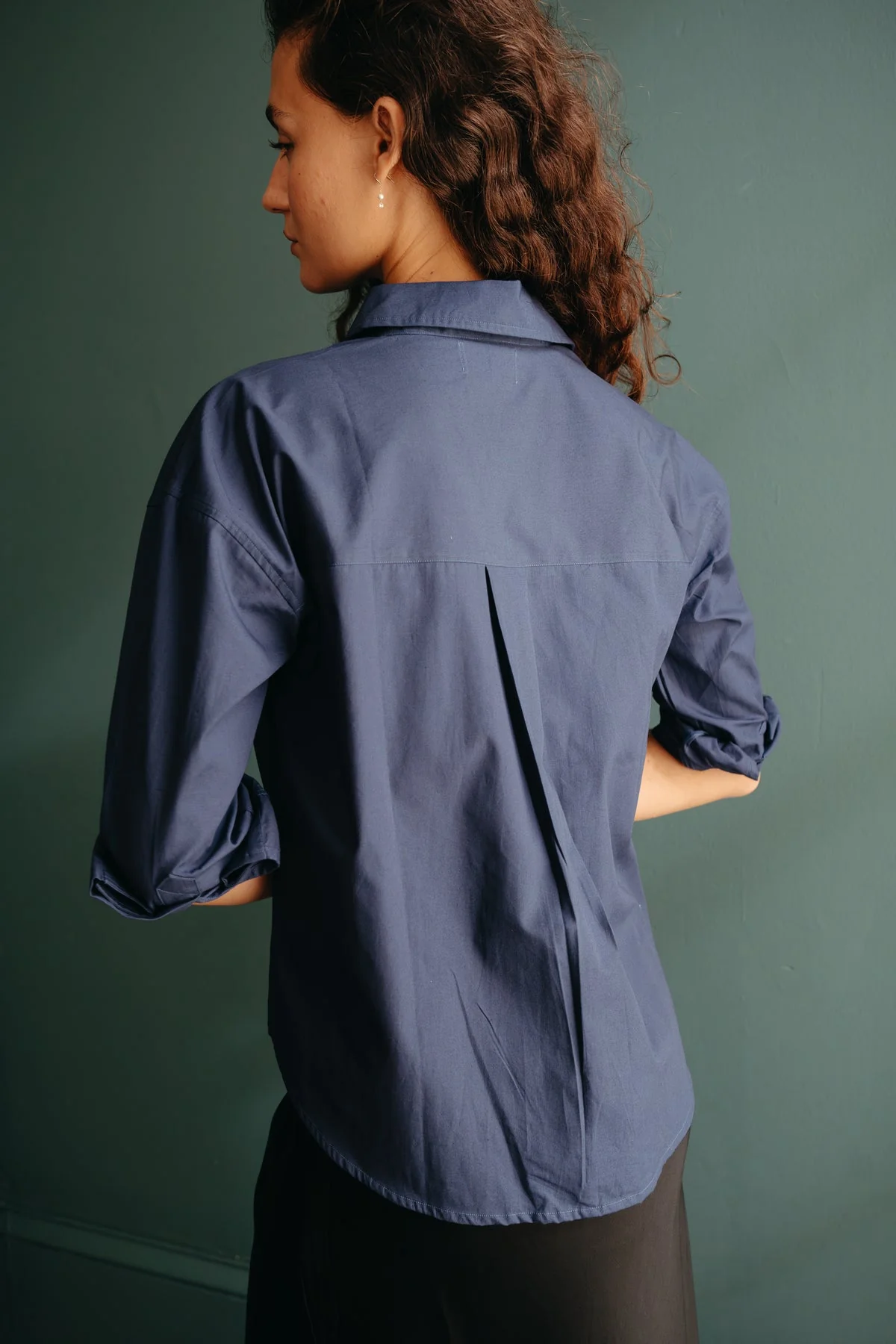 Kira Cotton Button Down Shirt in Cerulean Blue - Image 3