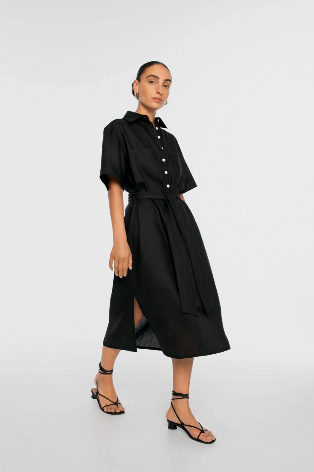 Linen Midi Shirtdress in Oat - Image 7