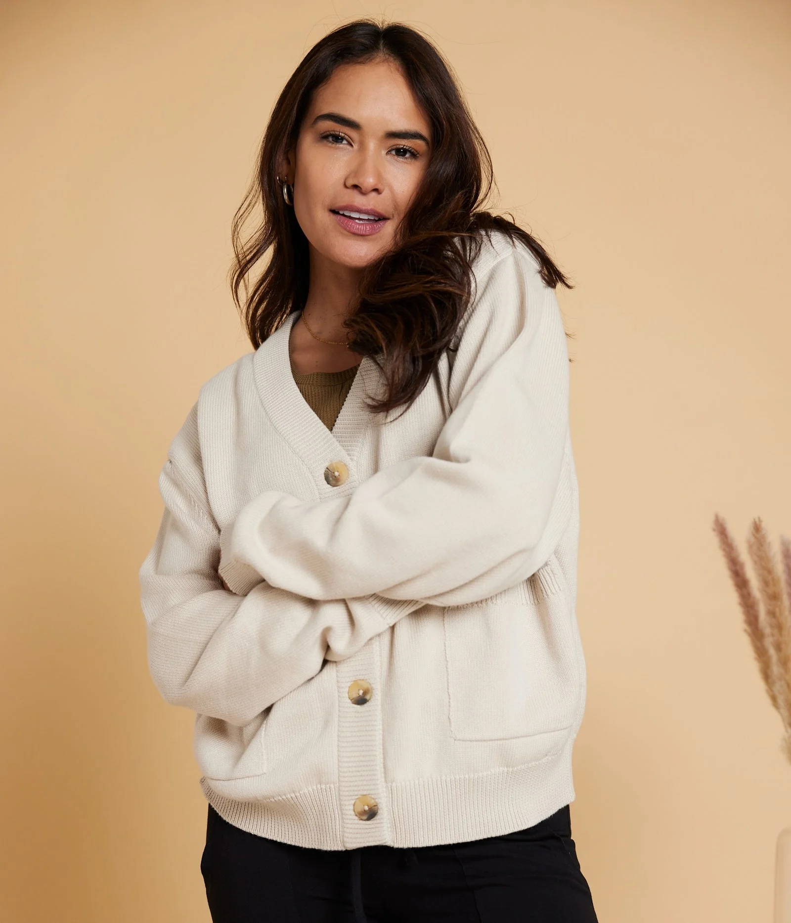 Mars Organic Cotton Cardigan Sweater in Taupe