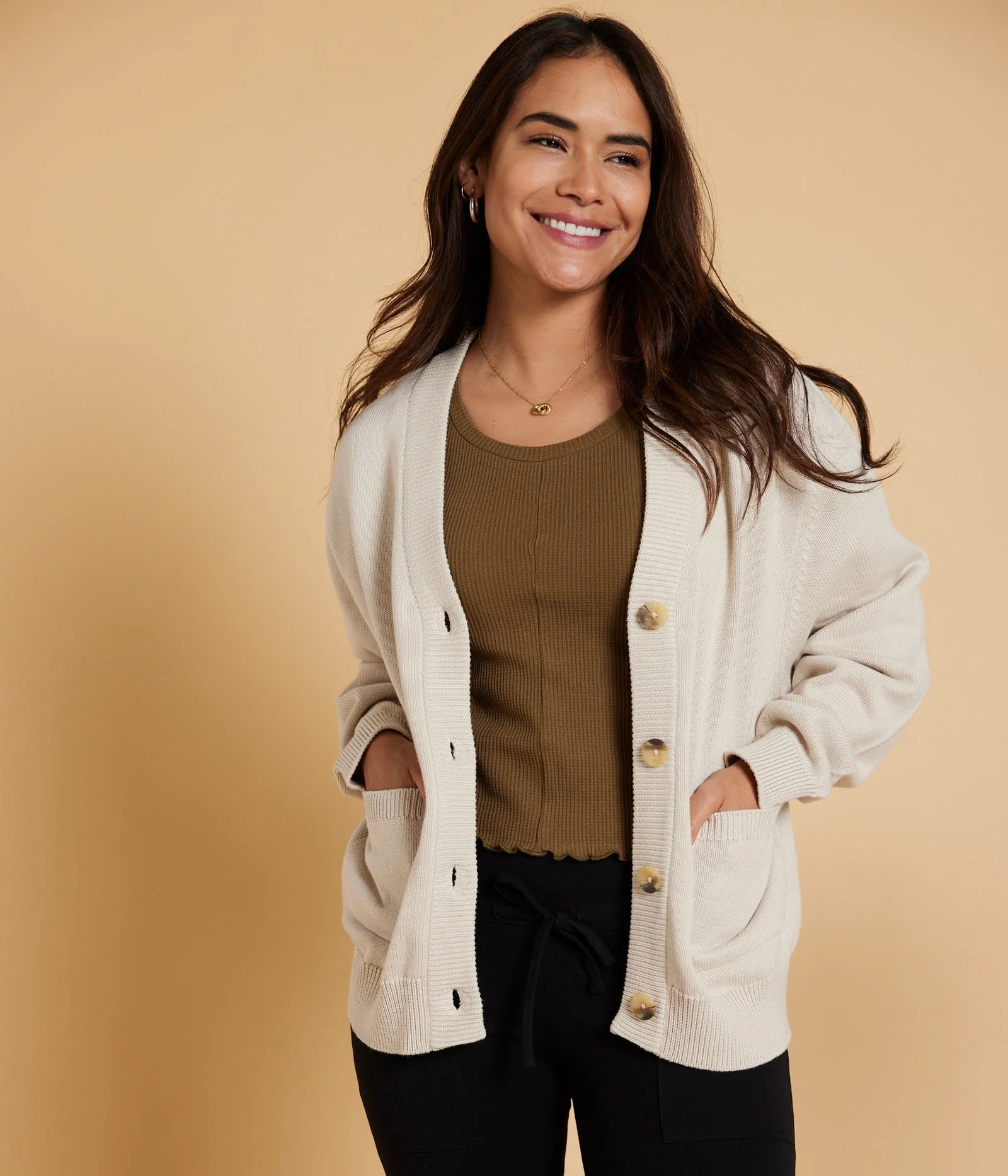 Mars Organic Cotton Cardigan Sweater in Taupe - Image 2