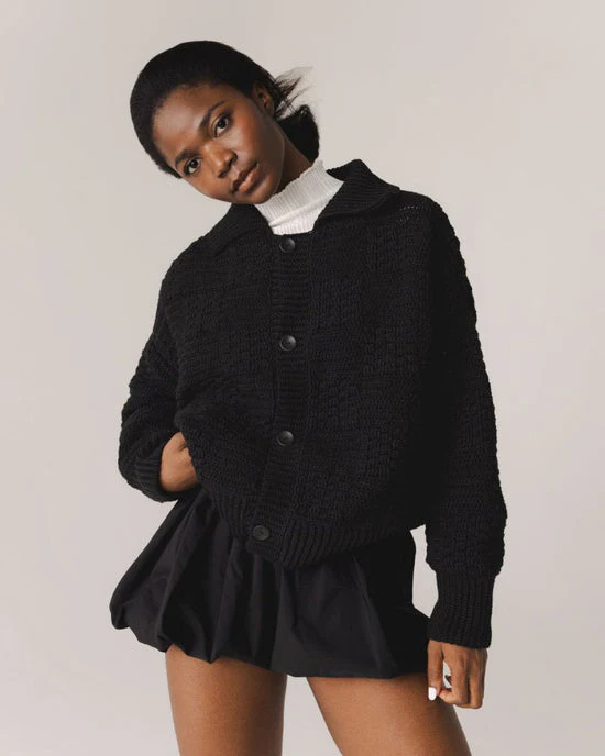 Prietema Cotton Hand Knitted Jacket in Black