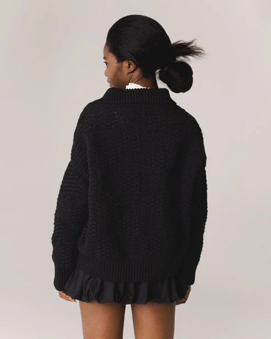 Prietema Cotton Hand Knitted Jacket in Black - Image 2