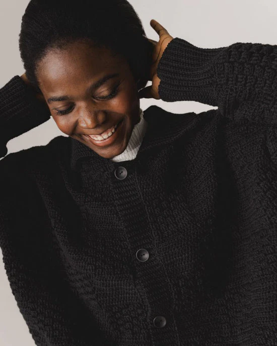 Prietema Cotton Hand Knitted Jacket in Black - Image 3