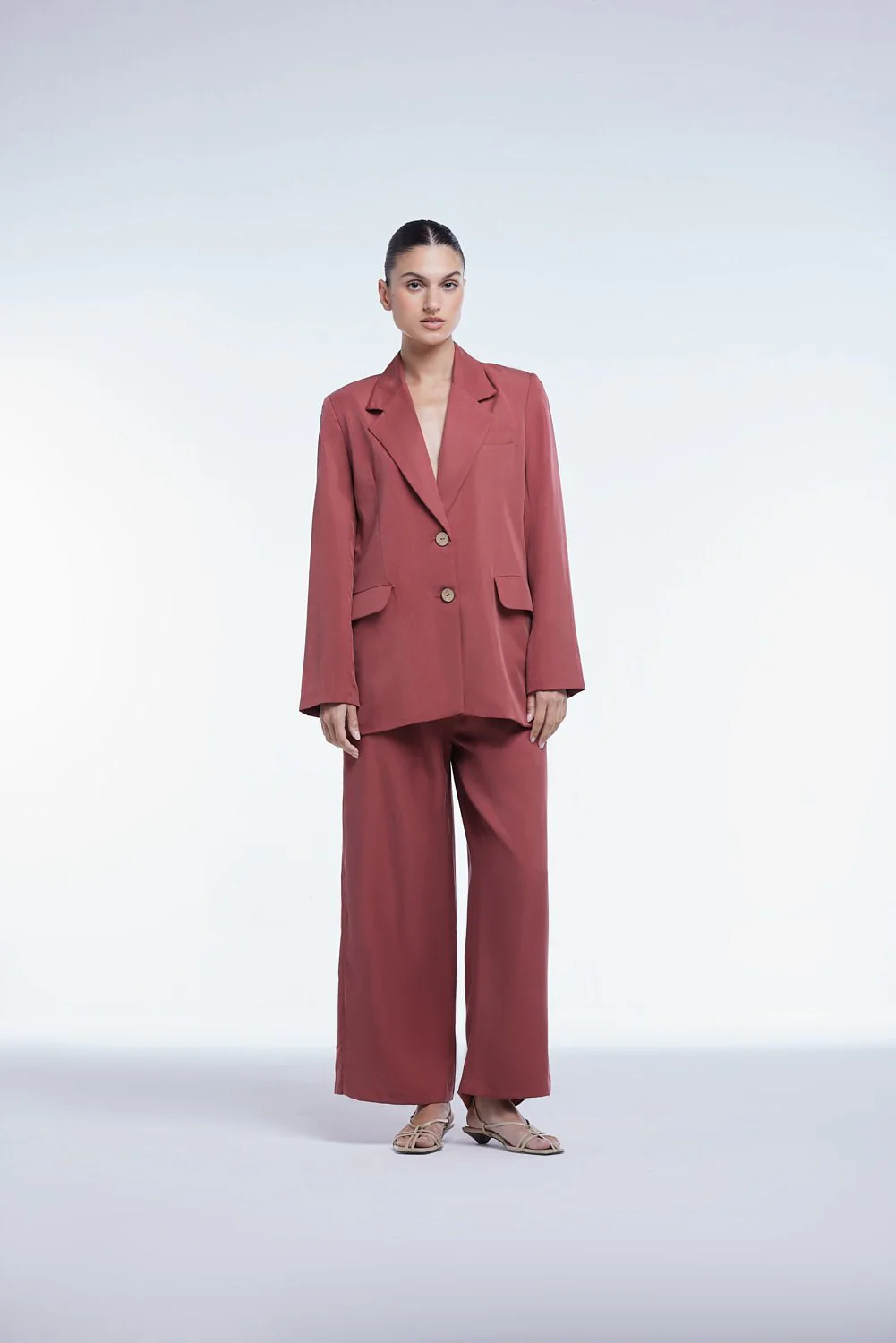 Relaxed Single Breasted Blazer in Coffee Brown - Image 8
