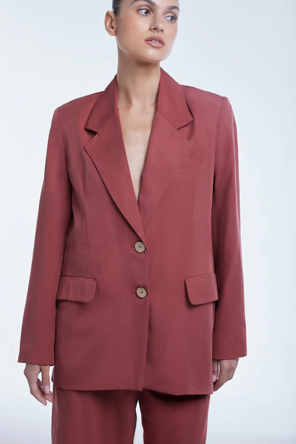 Relaxed Single Breasted Blazer in Coffee Brown - Image 9