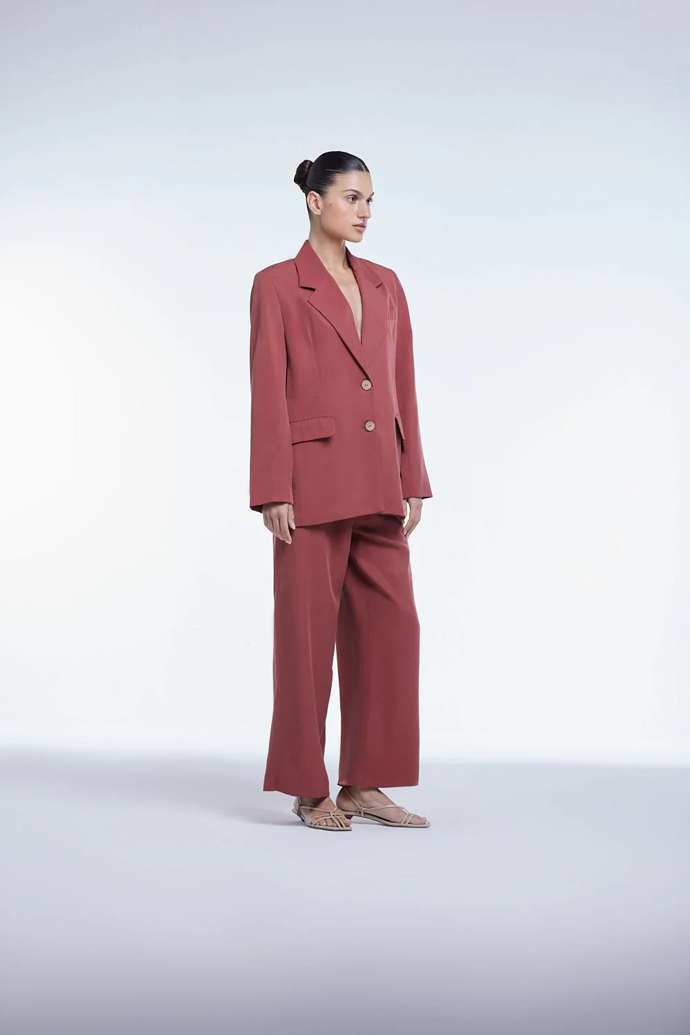 Relaxed Tencel Wide Leg Cropped Pants in Coffee Brown - Image 7