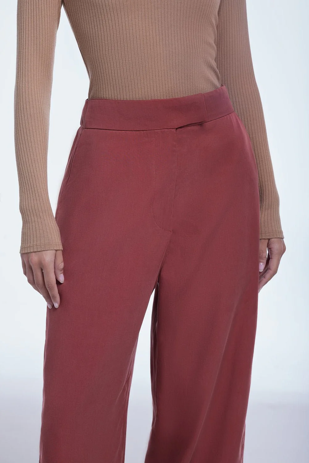 Relaxed Tencel Wide Leg Cropped Pants in Coffee Brown - Image 8