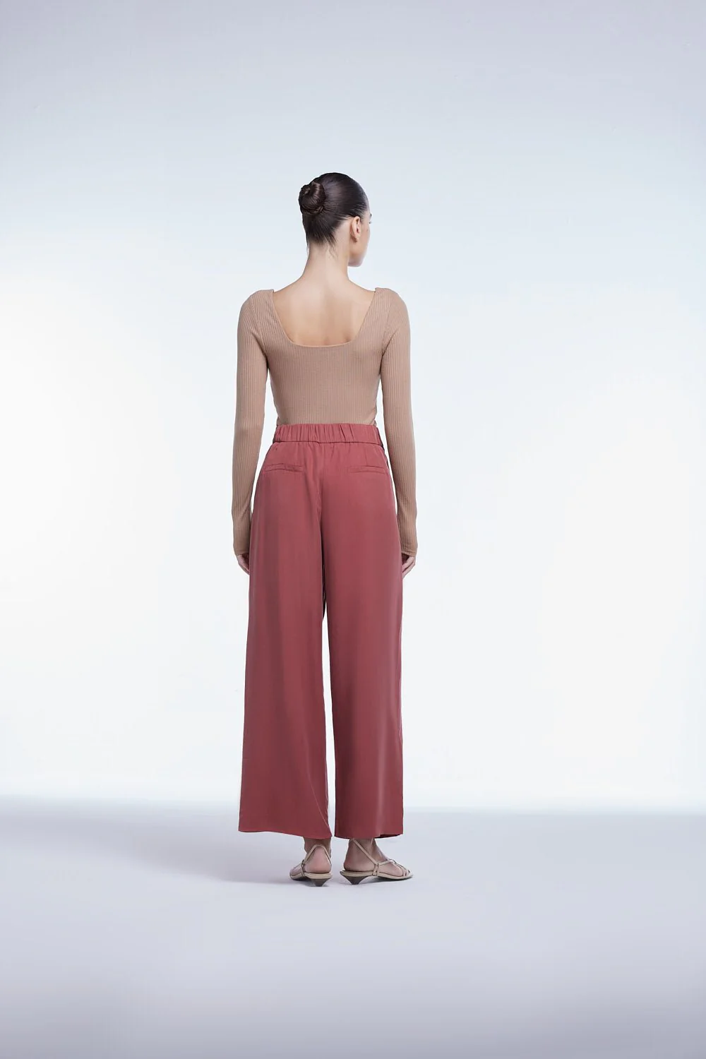 Relaxed Tencel Wide Leg Cropped Pants in Coffee Brown - Image 9