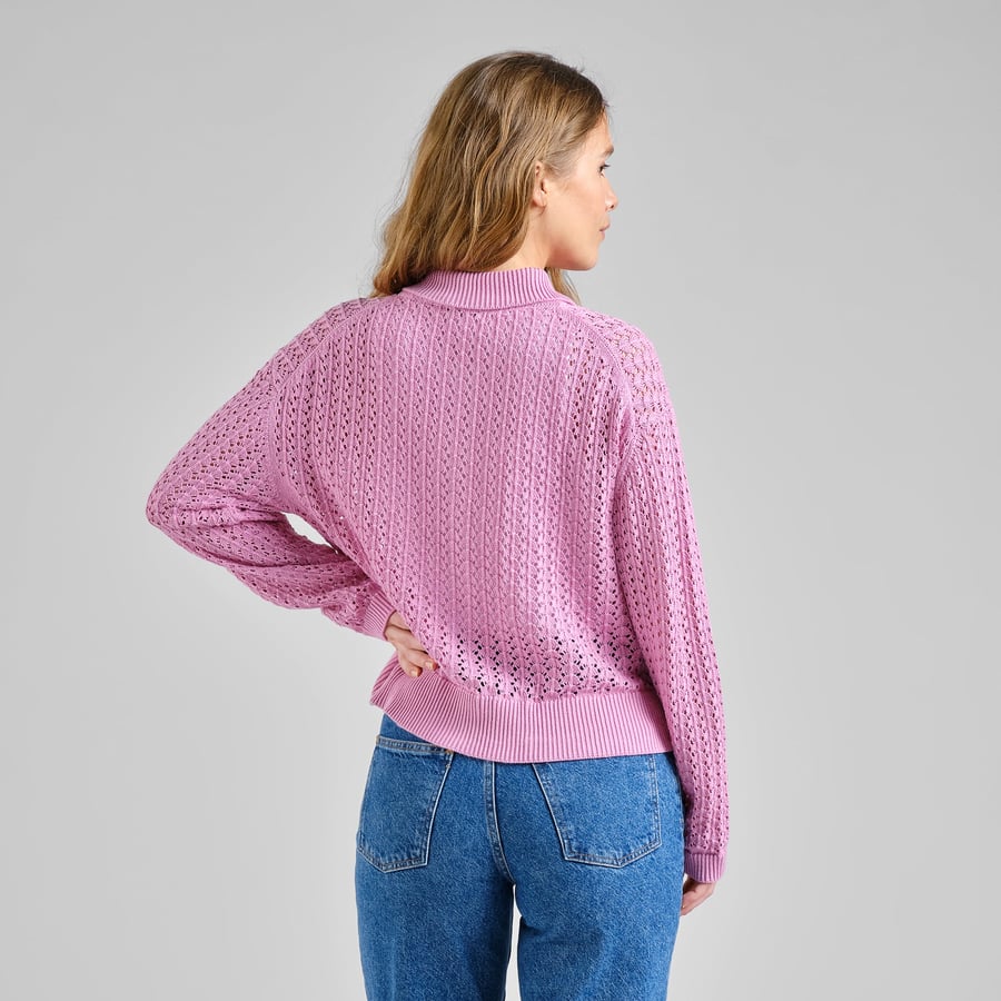 Rosendal Crochet Organic Cotton Knitted Cardigan in Black - Image 4