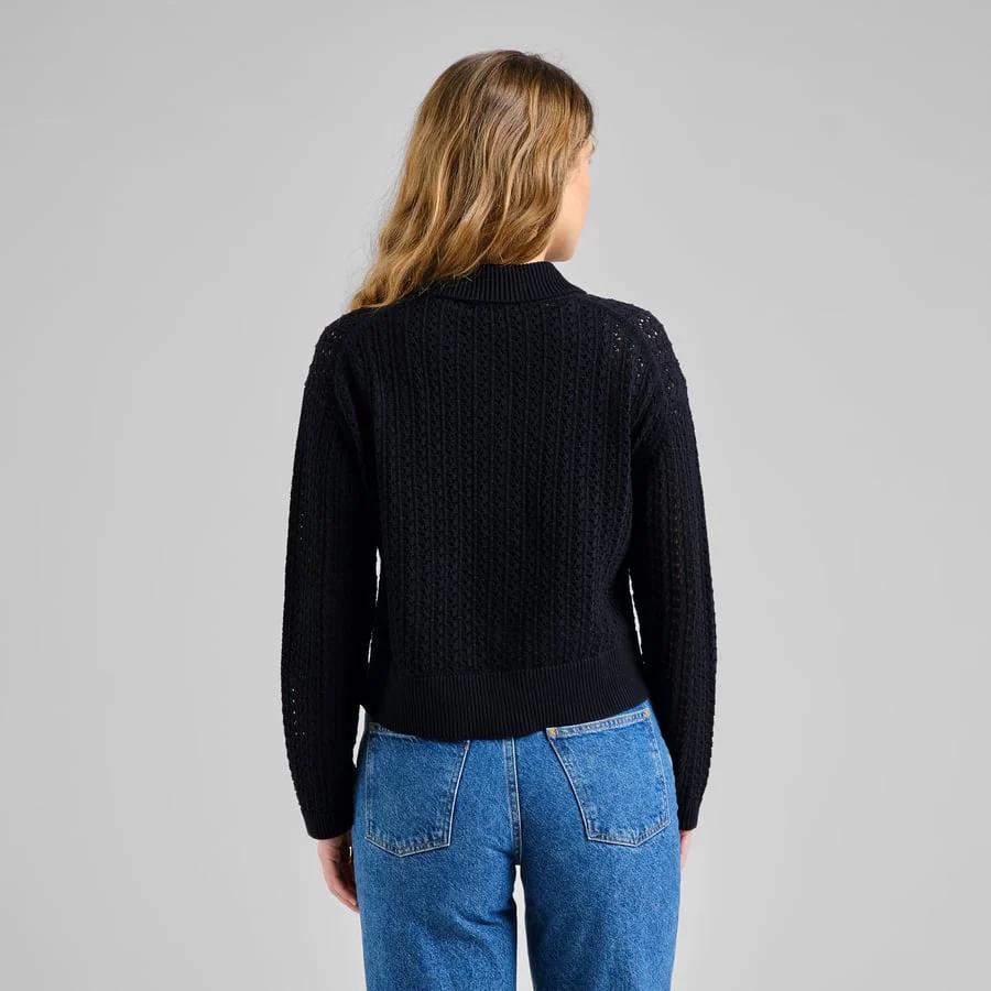 Rosendal Crochet Organic Cotton Knitted Cardigan in Black - Image 2