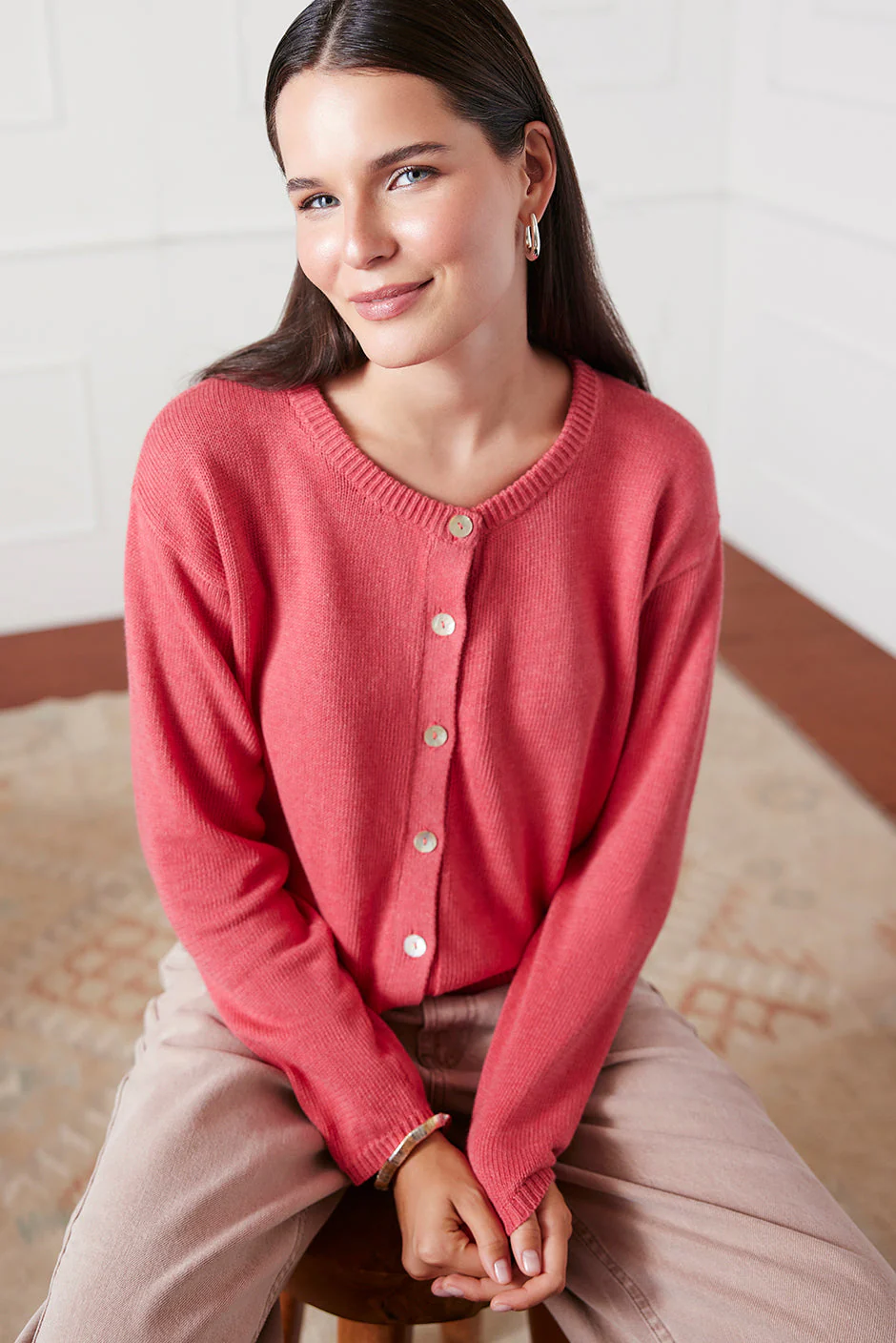 Ruthie Cotton Cardigan in Vintage Red