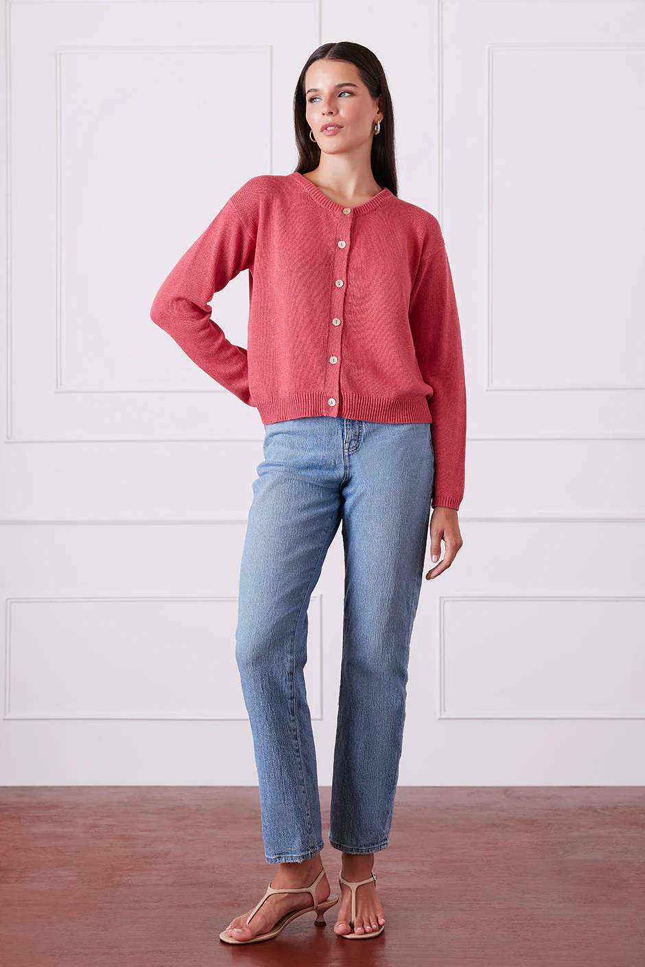 Ruthie Cotton Cardigan in Vintage Red - Image 2
