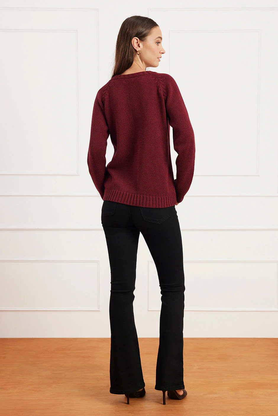 Selene V Neck Cotton Sweater in Forest Green - Image 8