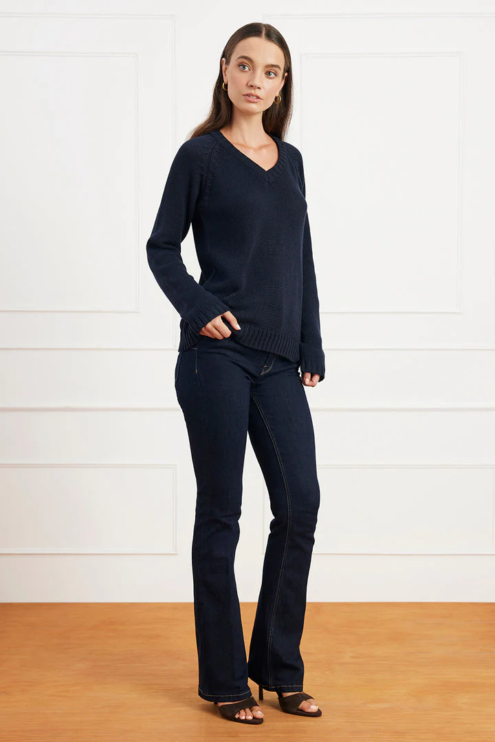 Selene V Neck Cotton Sweater in Forest Green - Image 5