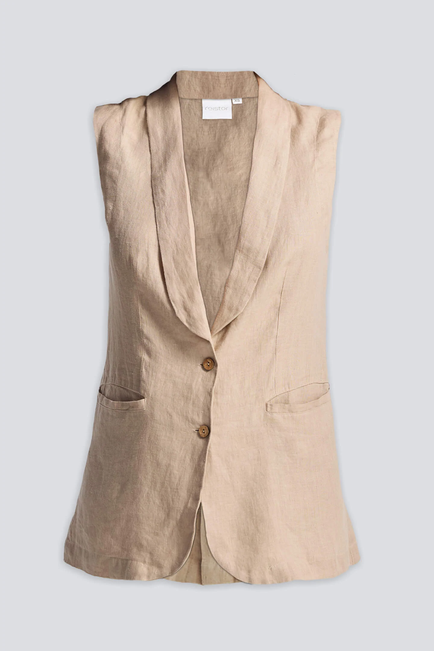Sleeveless Hemp Vest Jacket in Natural Beige - Image 3