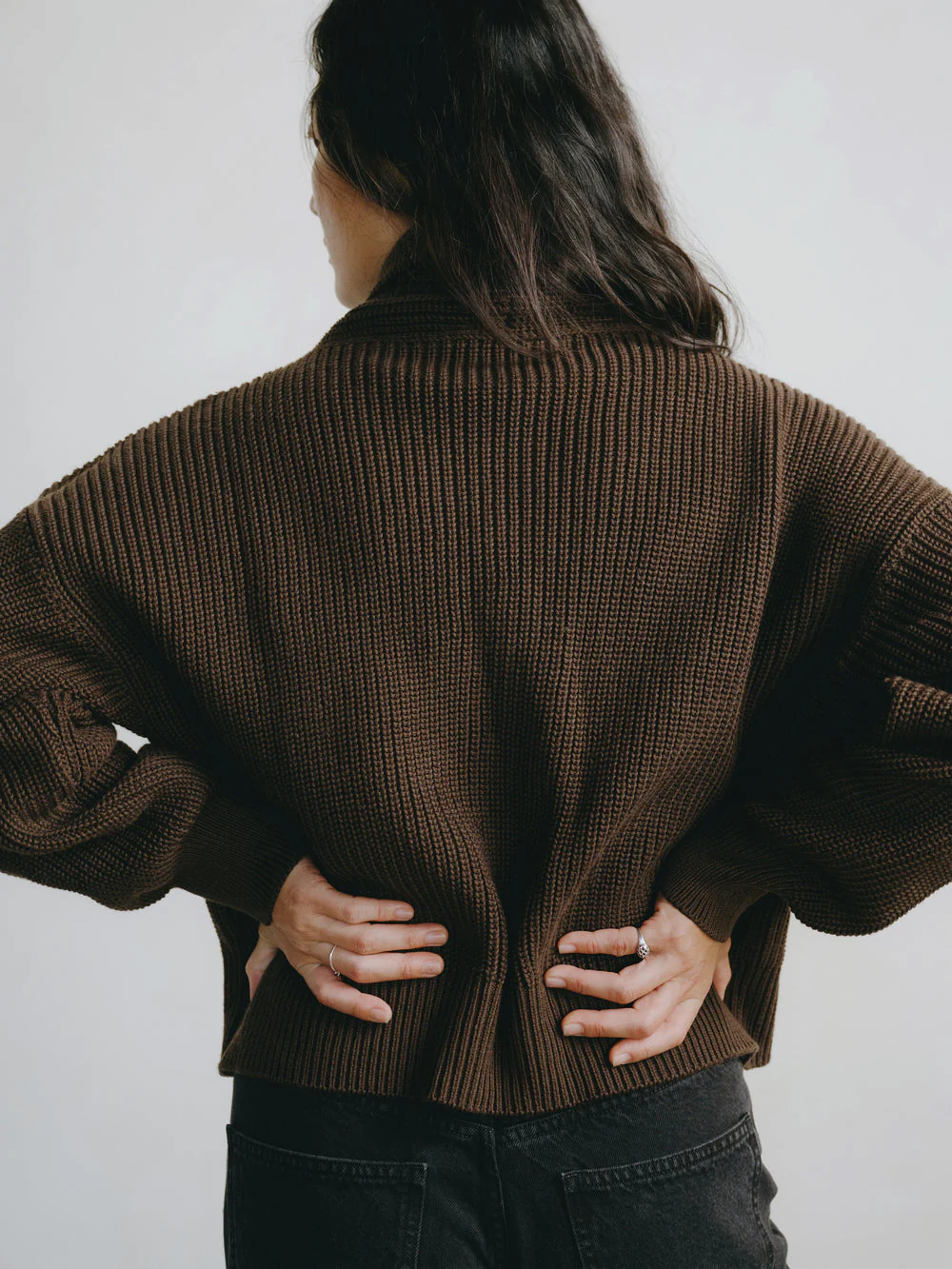 Sloan Organic Cotton Cardigan in Chocolate Brown - Image 3
