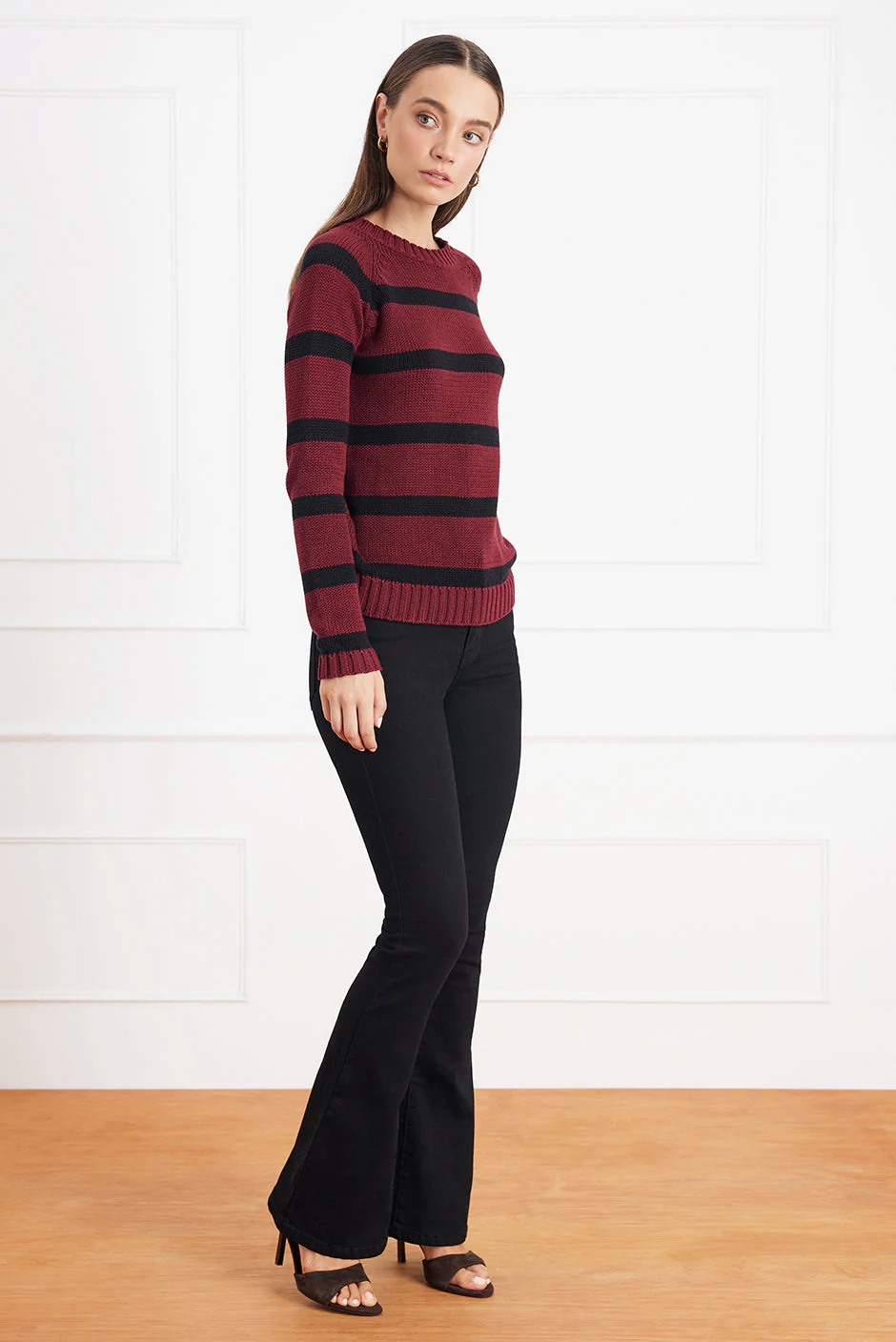Stripe Sloane Crewneck in Burgundy - Image 2
