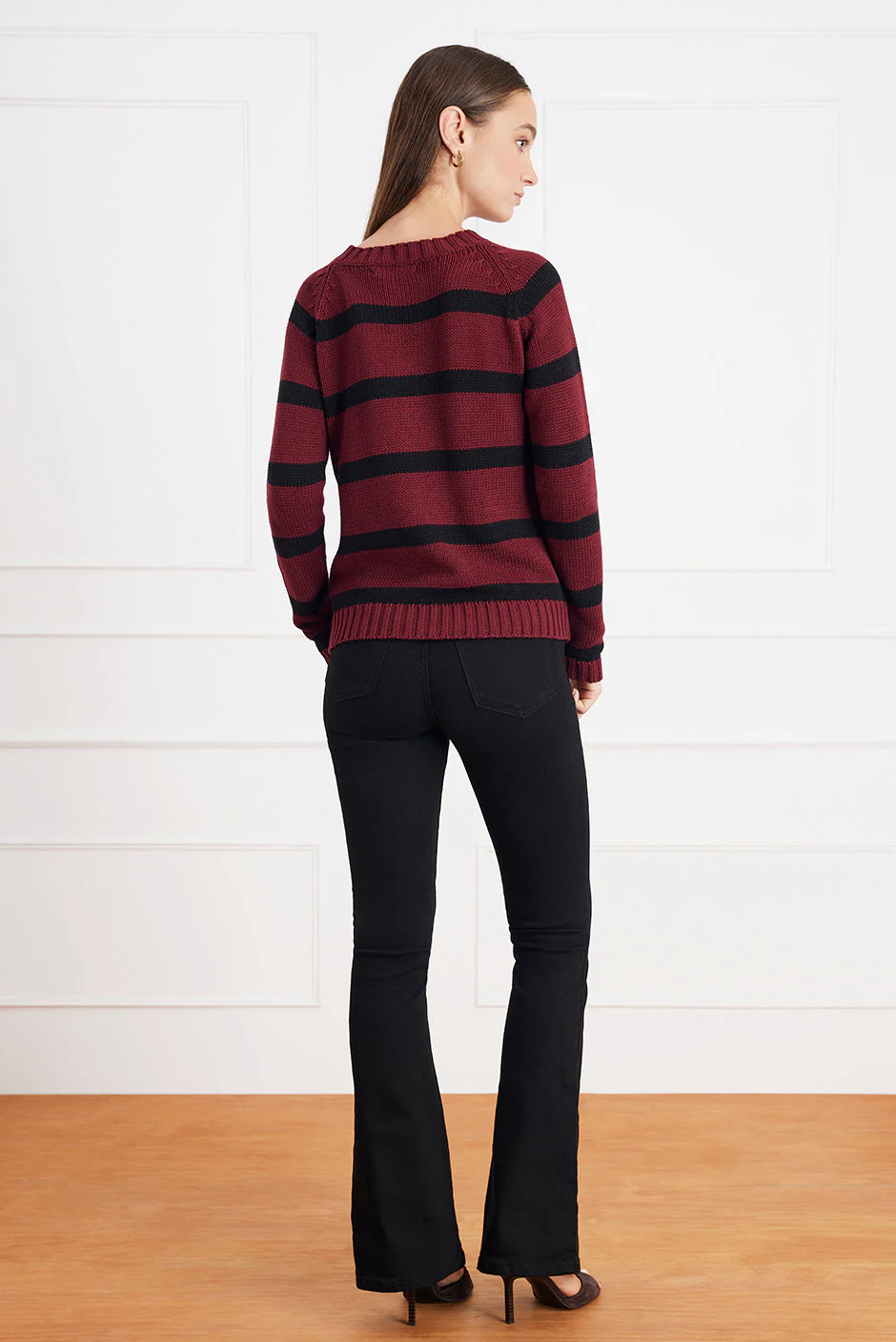 Stripe Sloane Crewneck in Burgundy - Image 3