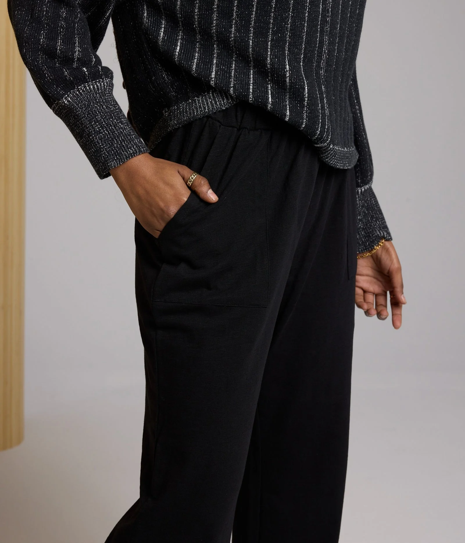 Thorn Organic Cotton Wide Leg Elastic Waist Pants in Black - Image 2