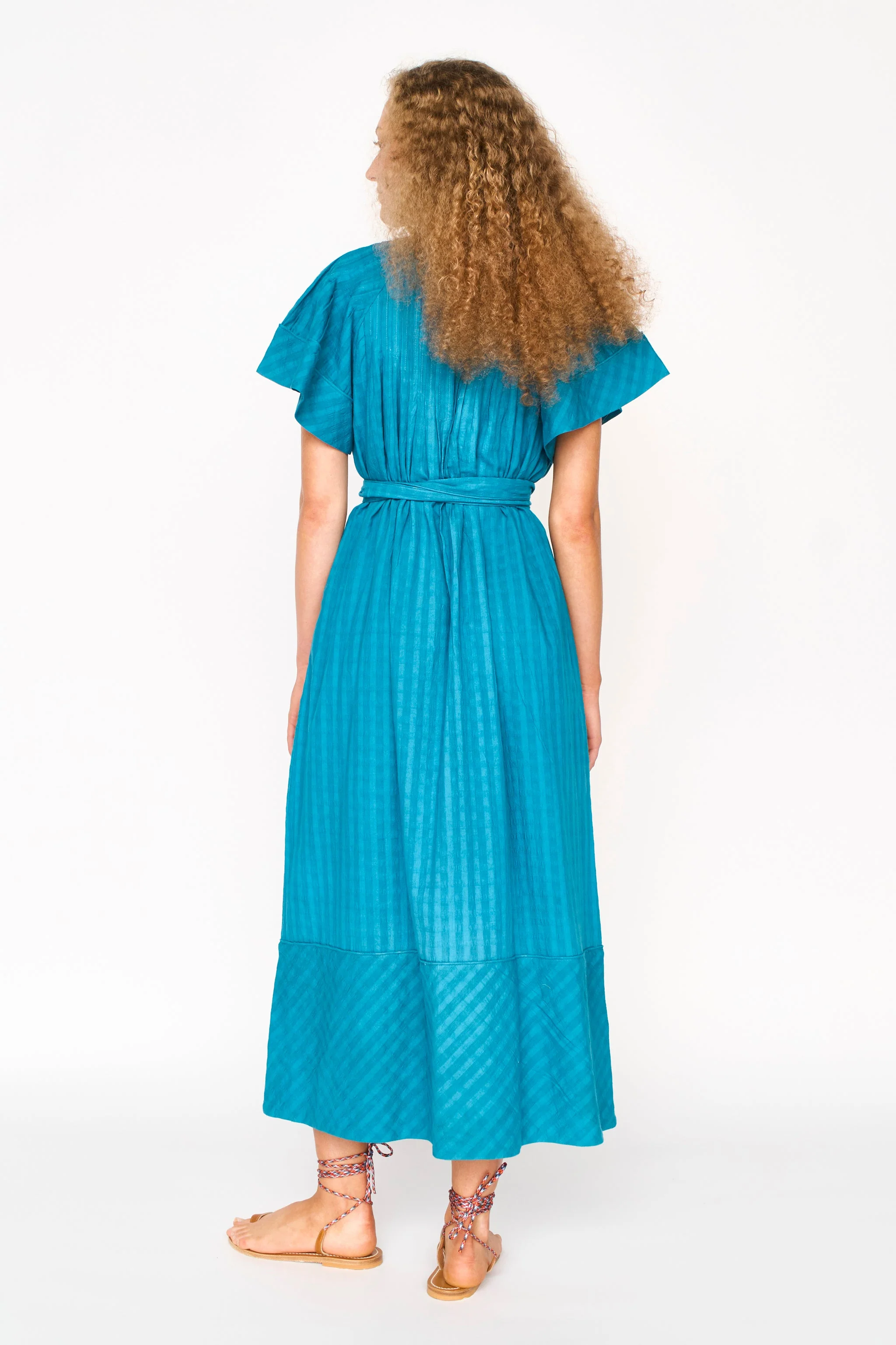 Vienna Pintuck Cotton Dobby Dress in Azure - Image 3